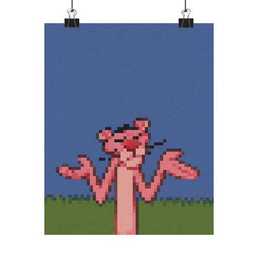 Pixel Art Poster, Retro Wall Decor, Vintage Room Aesthetic, Pink Panther Décor, Fun Gift for Kids, Home or Office Decoration