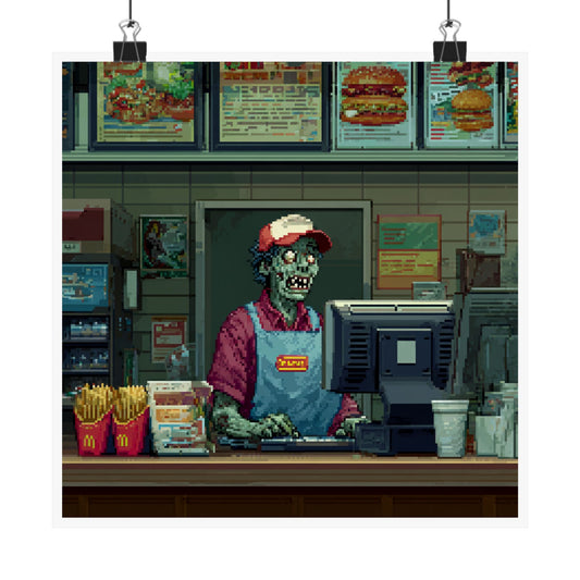 Zombie Fast Food Vertical Poster, Retro Art Print, Unique Wall Decor, Halloween Vibes, Gift for Gamers