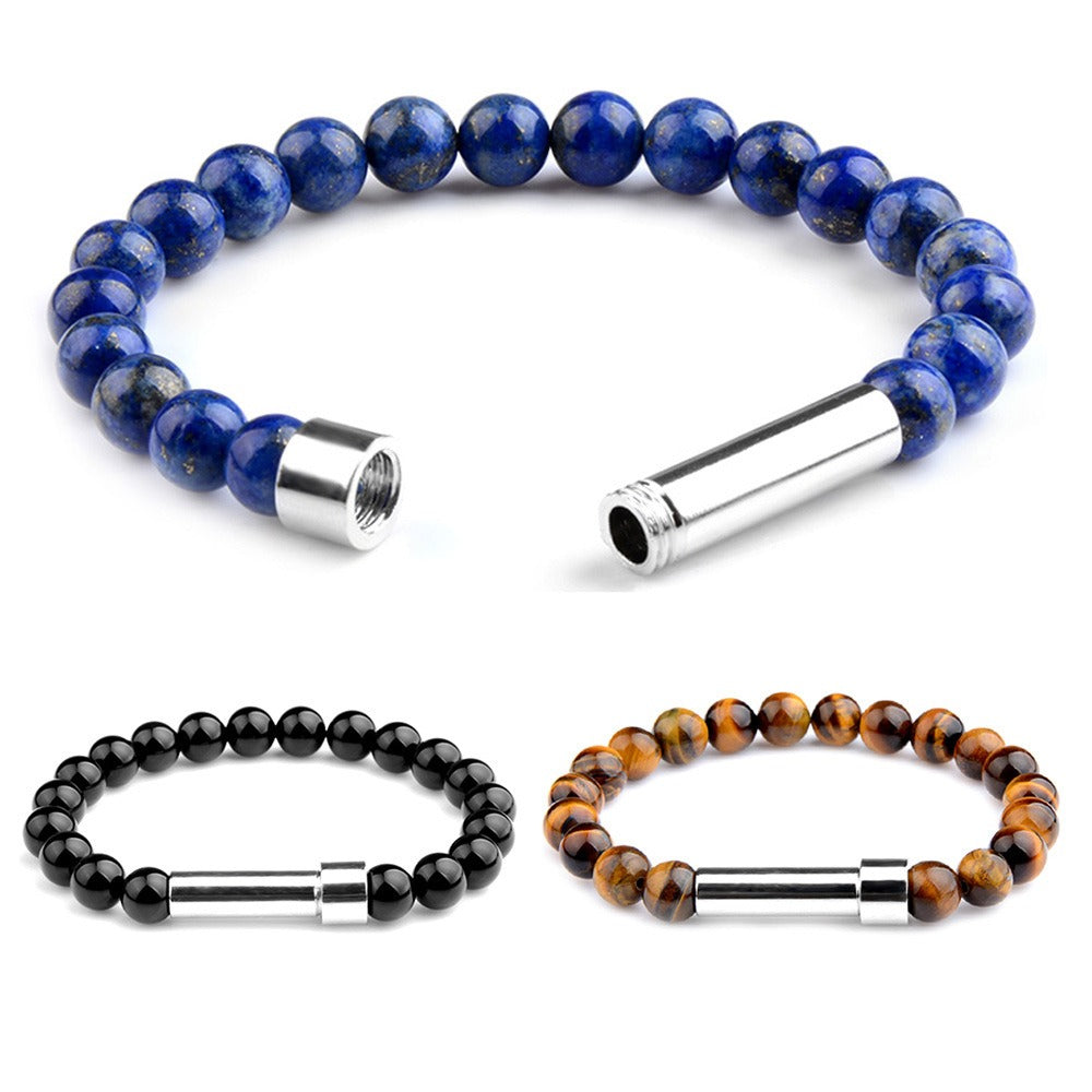 New Natural Stone Wishing Bracelet Tiger Eye Stone Lapis lazuli Stainless Steel Round Tube Knob Hand Chain with Wishing Paper