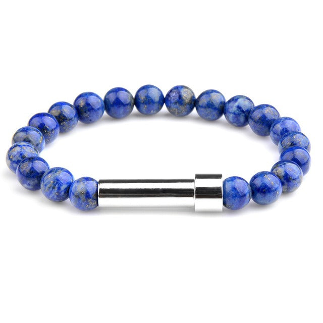 New Natural Stone Wishing Bracelet Tiger Eye Stone Lapis lazuli Stainless Steel Round Tube Knob Hand Chain with Wishing Paper