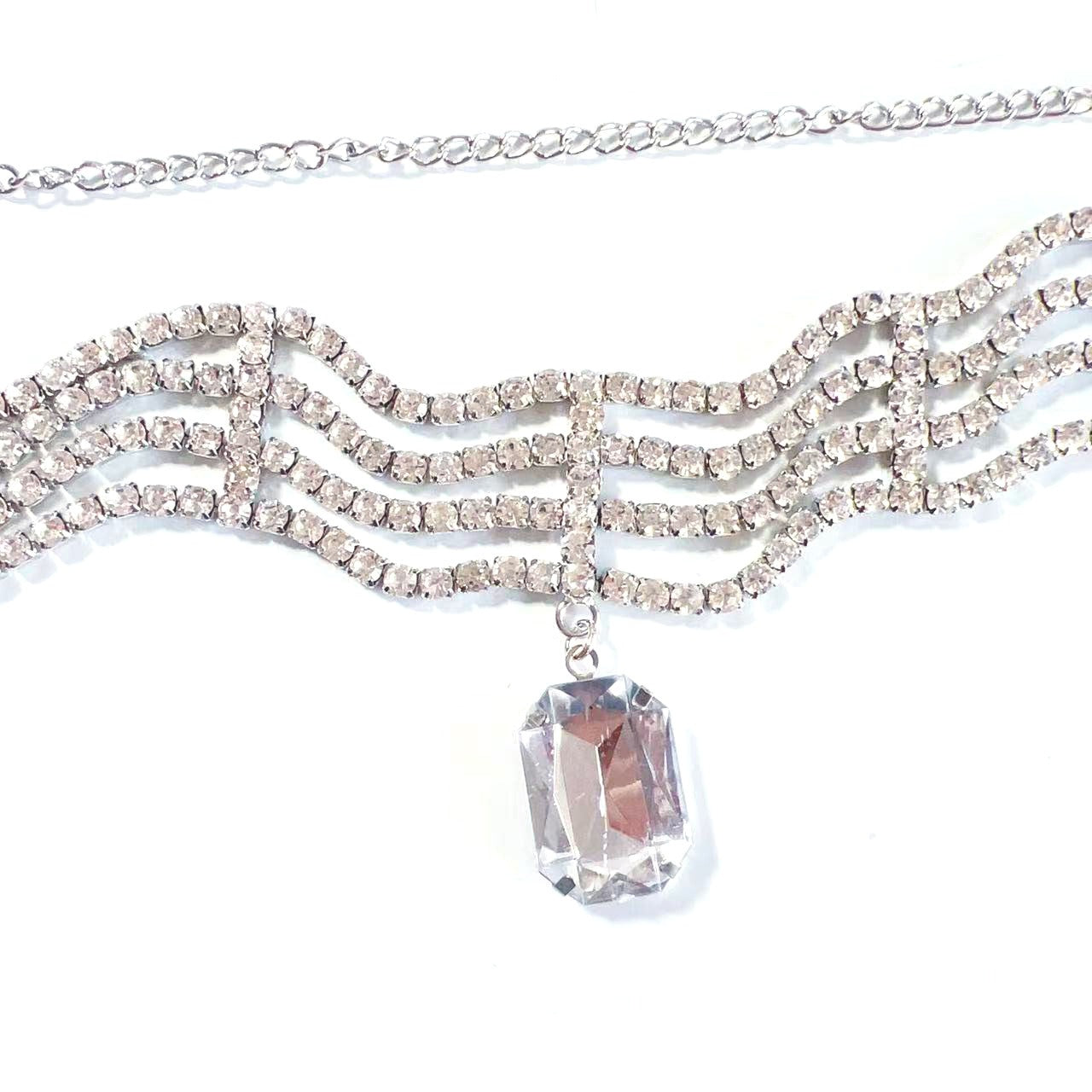Elegant retro row diamond choker exaggerated light luxury fashion small cold wind necklace woman