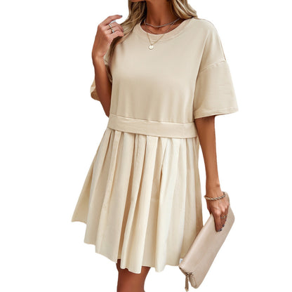 elegant short-sleeved patchwork dress