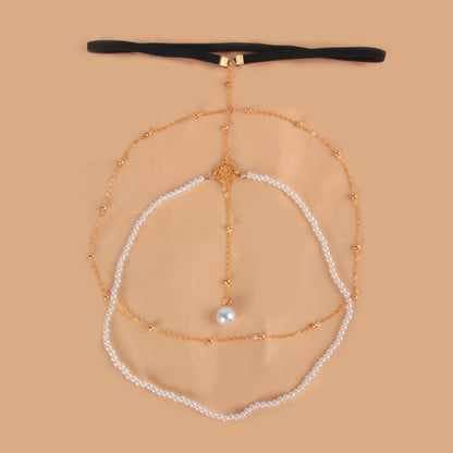 Exaggerated and minimalist multi-layer pearl chain leg chain female ins creative and personalized long body chain jewelry