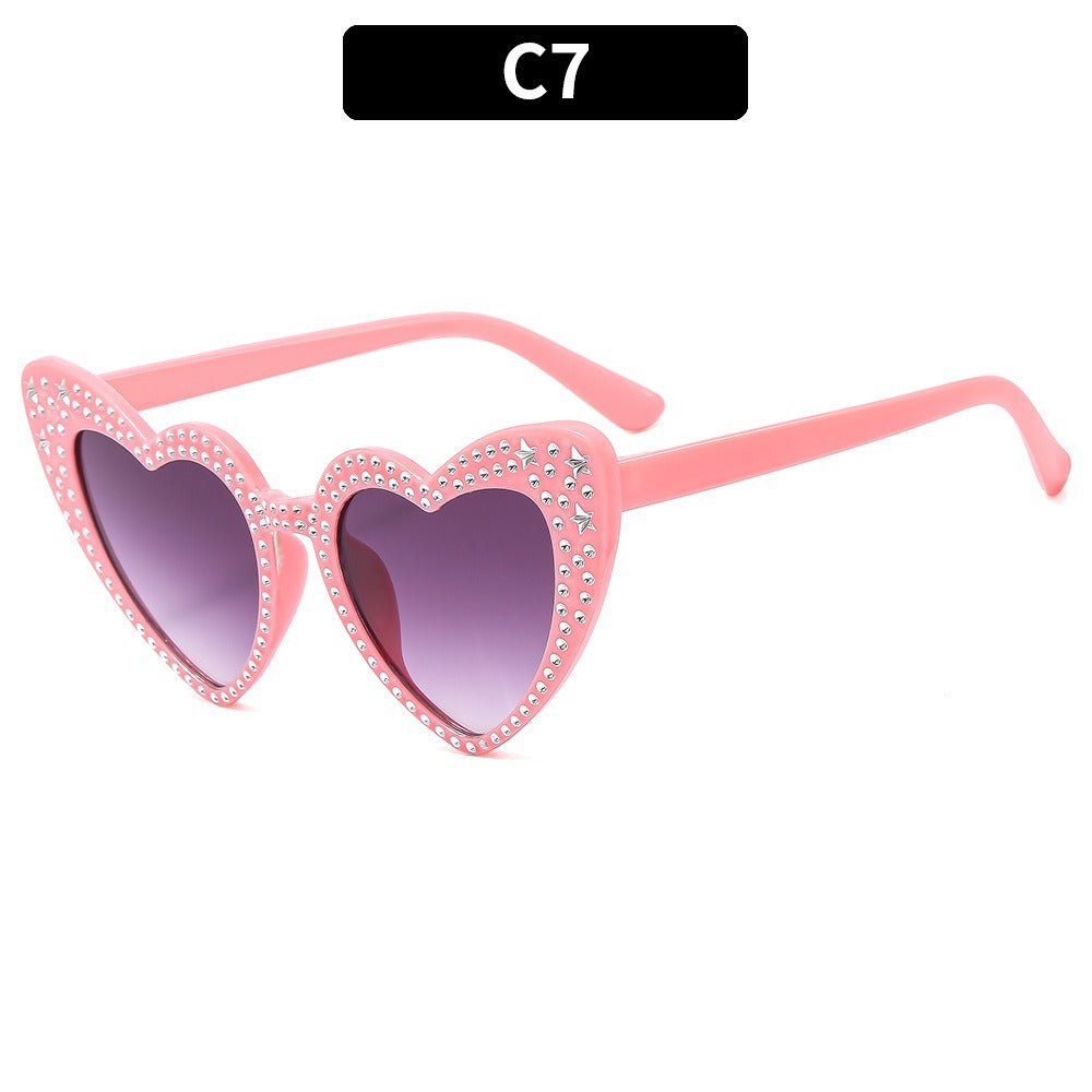 Diamond Heart Fashion Love Sunglasses for Women Y2K Spicy Girls Personalized Heart Shaped Trendy Sunglasses