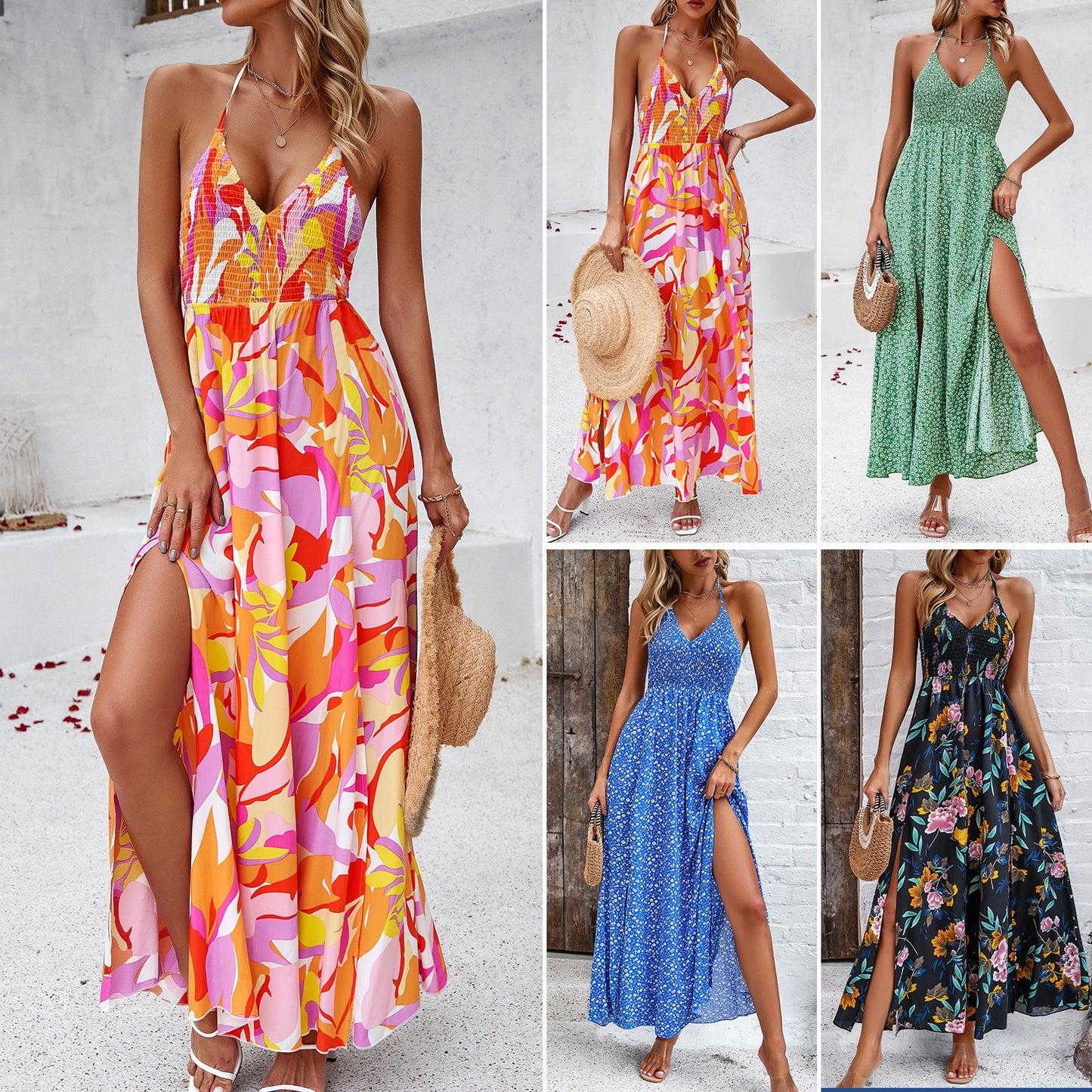 Dress Spring Summer leisure holiday print halter dress