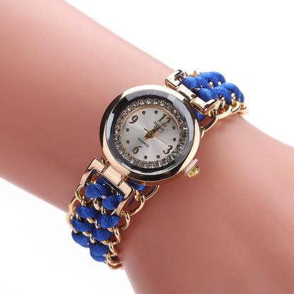 New small dial with diamond inlay Women's woven rope watch Women's creative fashion retractable rope quartz watch