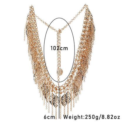 Heavy Industry Waist Chain Multi layered Golden Leaf Tassel Belt