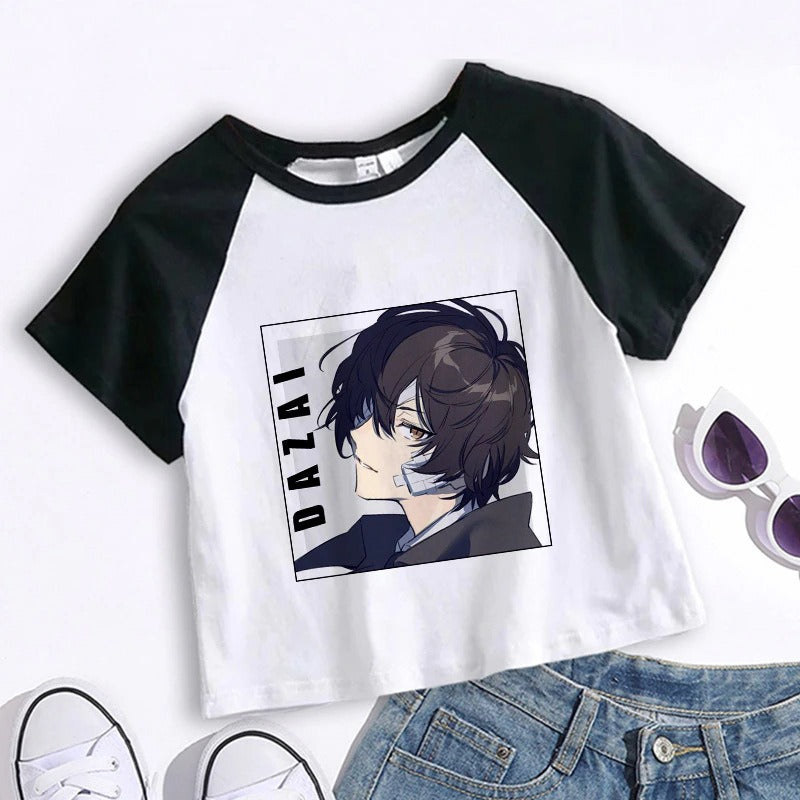 Crop Top Cartoon T Shirt Anime Bungou Stray Dogs Chuuya Nakahara Osamu Dazai Women Tops Tee Summer Clothes Camiseta Streetwear