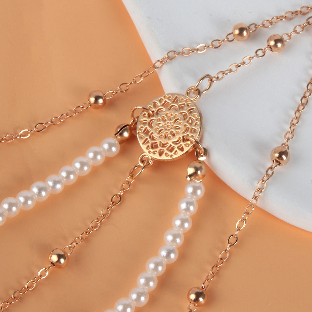 Exaggerated and minimalist multi-layer pearl chain leg chain female ins creative and personalized long body chain jewelry