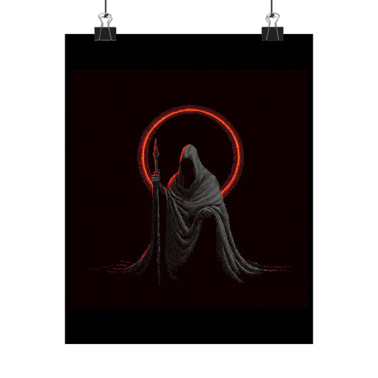 Eerie Matte Vertical Poster of Cloaked Figure, Dark Art Print, Gothic Wall Decor, Halloween Decor, Unique Gift Idea