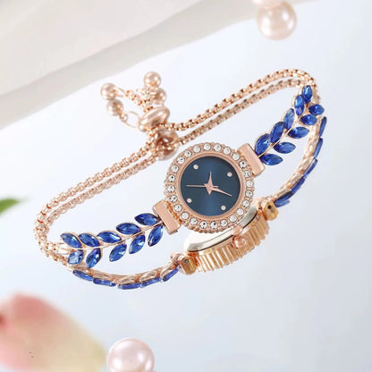 New Fashion Leaf Pulling Rope Women's Bracelet Watch with Diamonds, Small and Comfortable Temperament, Free Adjustment Women's Quartz Watch