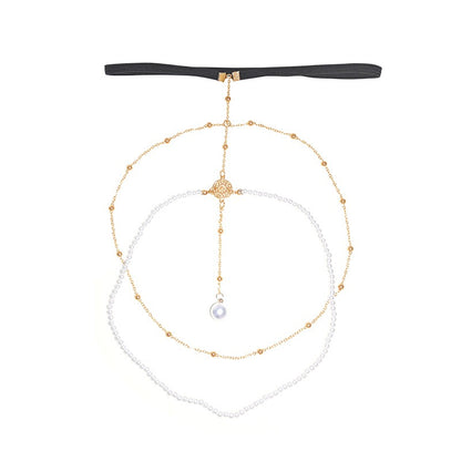 Exaggerated and minimalist multi-layer pearl chain leg chain female ins creative and personalized long body chain jewelry
