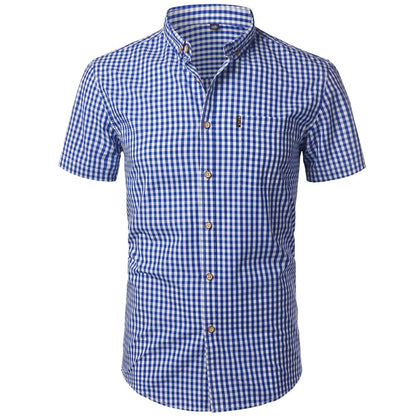 Small Plaid Shirt Men Summer Short Sleeve Cotton Mens Dress Shirts Casual Button Down Men's Shirt