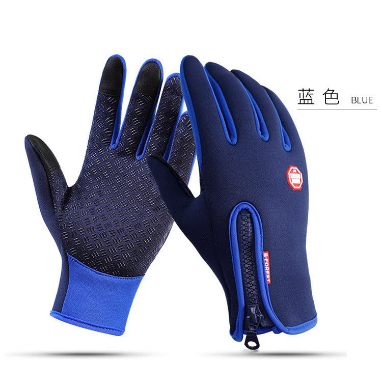 Outdoor cycling warm gloves, autumn and winter touch screen, anti slip, waterproof, windproof, fleece climbing riding gloves