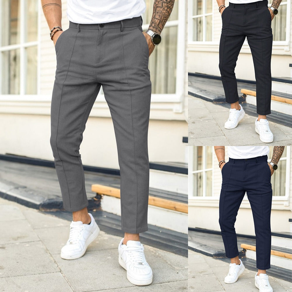 Men's double line solid color casual trousers