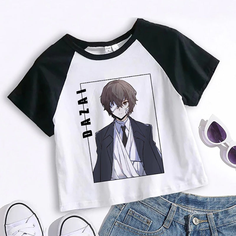 Crop Top Cartoon T Shirt Anime Bungou Stray Dogs Chuuya Nakahara Osamu Dazai Women Tops Tee Summer Clothes Camiseta Streetwear