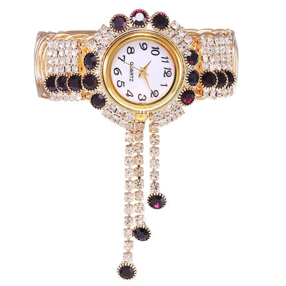 New Fashion Women's Full Diamond Alloy Fashion Watch Creative Tassel Quartz Bracelet Watch Women's Style