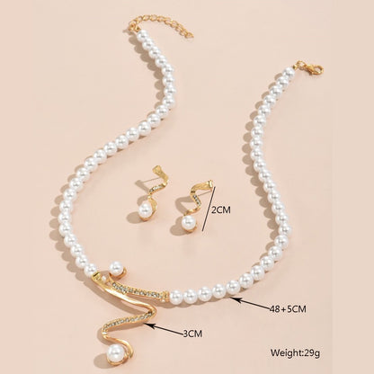 Pearl Necklace with Diamond Bridal Jewelry Set Earring Pendant Two Piece Set Personalized Temperament Imitation Pearl Combination