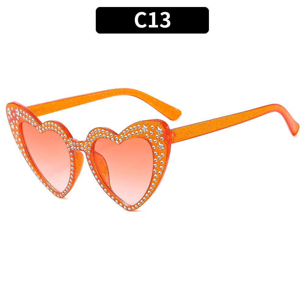 Diamond Heart Fashion Love Sunglasses for Women Y2K Spicy Girls Personalized Heart Shaped Trendy Sunglasses