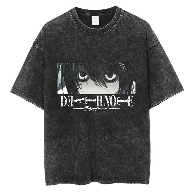 Washed retro men's short-sleeved t-shirt summer anime peripheral printed loose t-shirt for men