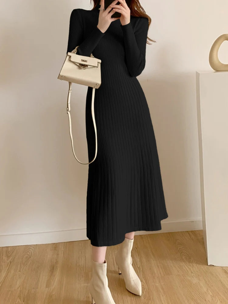 Mid length knee length dress sweater