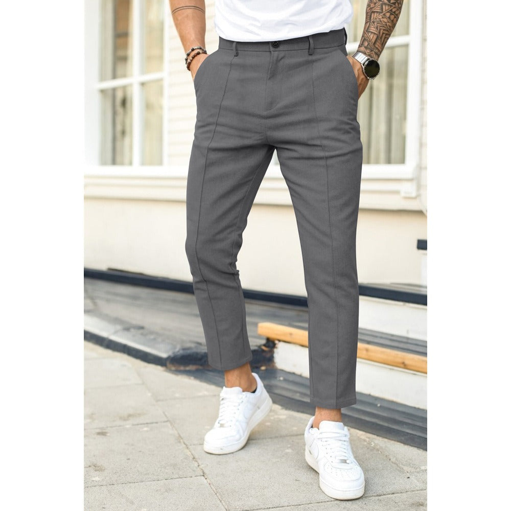 Men's double line solid color casual trousers