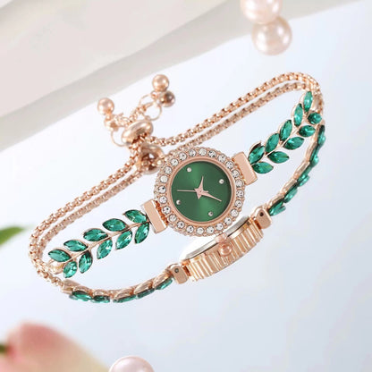 New Fashion Leaf Pulling Rope Women's Bracelet Watch with Diamonds, Small and Comfortable Temperament, Free Adjustment Women's Quartz Watch