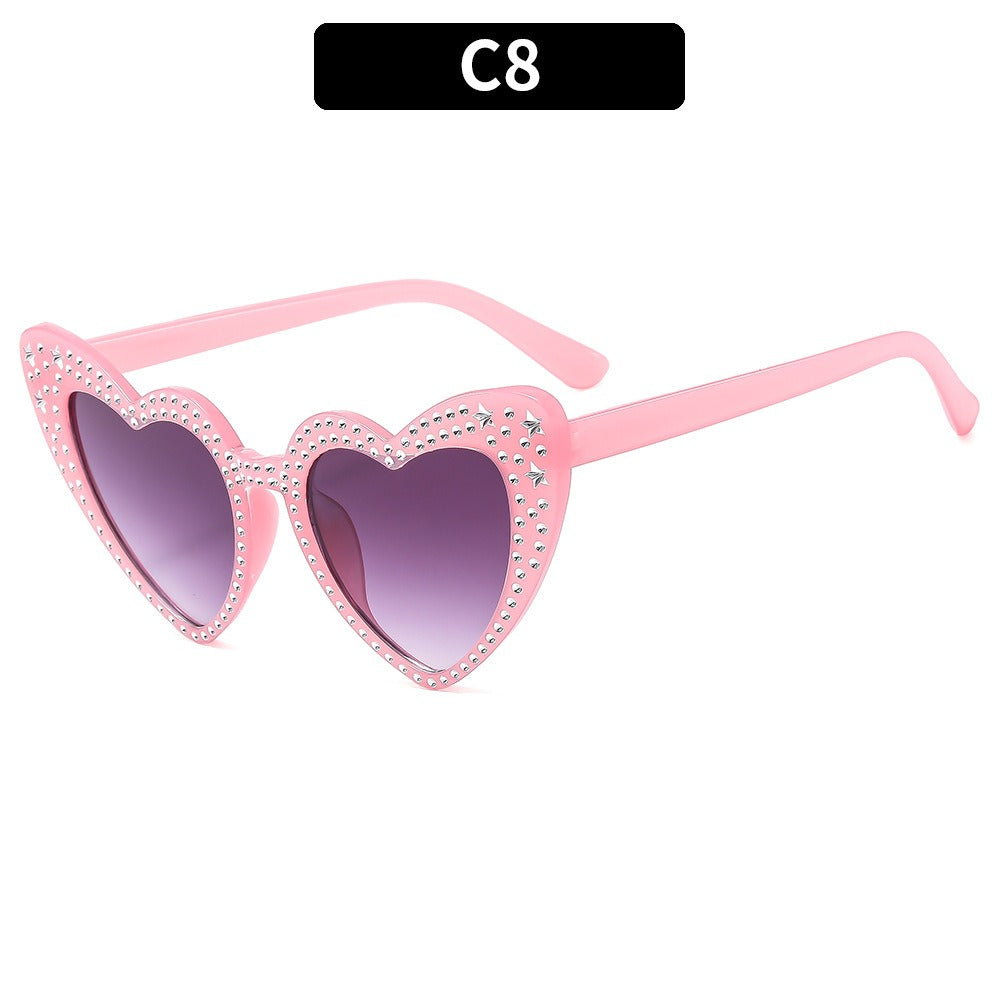 Diamond Heart Fashion Love Sunglasses for Women Y2K Spicy Girls Personalized Heart Shaped Trendy Sunglasses