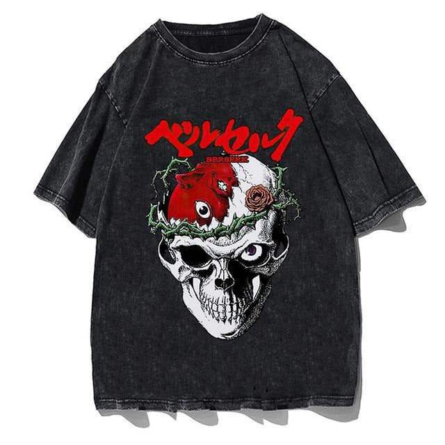 Washed retro trendy brand t-shirt summer new sword style legend anime print loose short-sleeved t-shirt