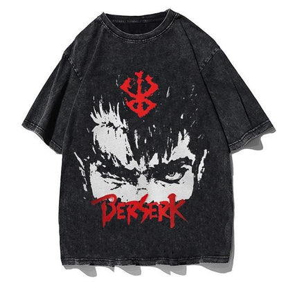 Washed retro trendy brand t-shirt summer new sword style legend anime print loose short-sleeved t-shirt