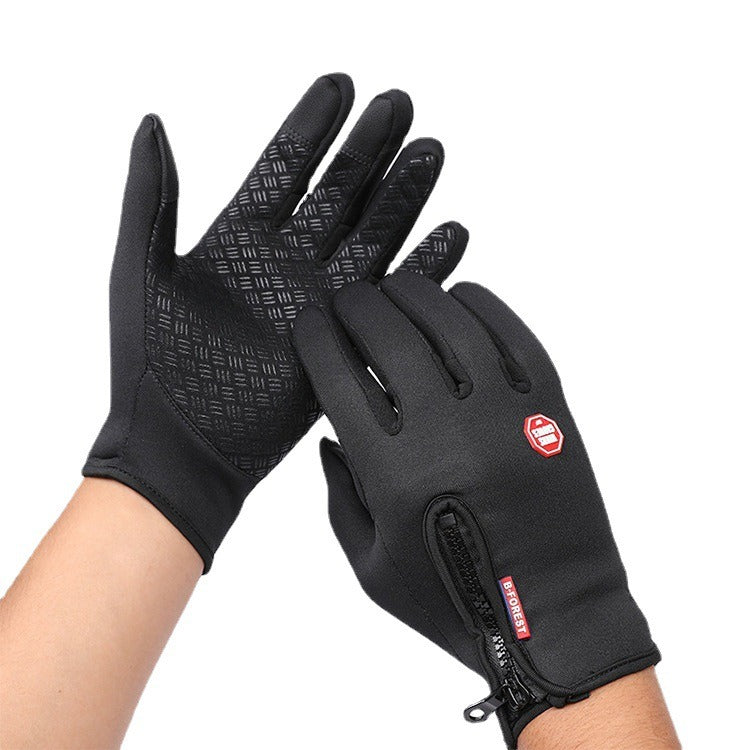 Outdoor cycling warm gloves, autumn and winter touch screen, anti slip, waterproof, windproof, fleece climbing riding gloves