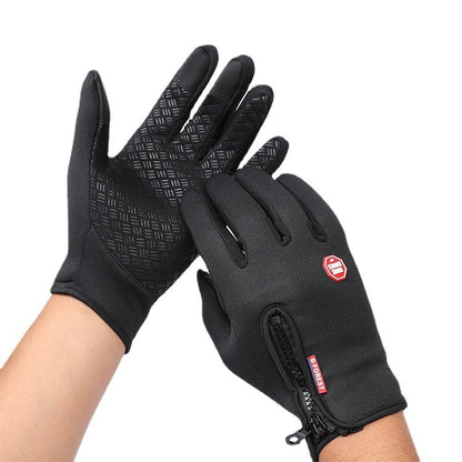 Outdoor cycling warm gloves, autumn and winter touch screen, anti slip, waterproof, windproof, fleece climbing riding gloves