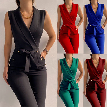 V-neck sleeveless jumpsuit