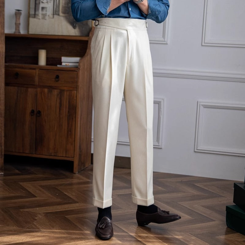 Autumn and winter new Italian Naples high waisted straight leg long pants, British men's casual versatile trousers