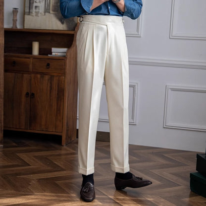 Autumn and winter new Italian Naples high waisted straight leg long pants, British men's casual versatile trousers