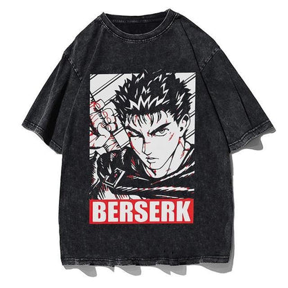 Washed retro trendy brand t-shirt summer new sword style legend anime print loose short-sleeved t-shirt