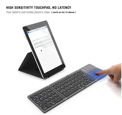 Mini wireless three-fold Bluetooth keyboard Bluetooth wireless folding with touch panel BO33 rechargeable keyboard