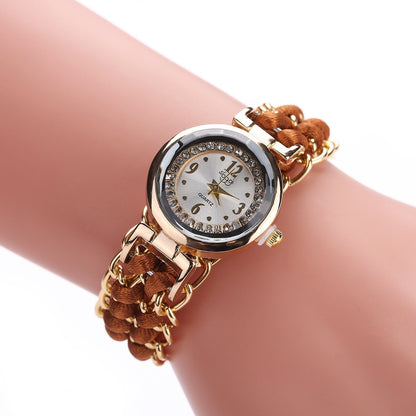New small dial with diamond inlay Women's woven rope watch Women's creative fashion retractable rope quartz watch