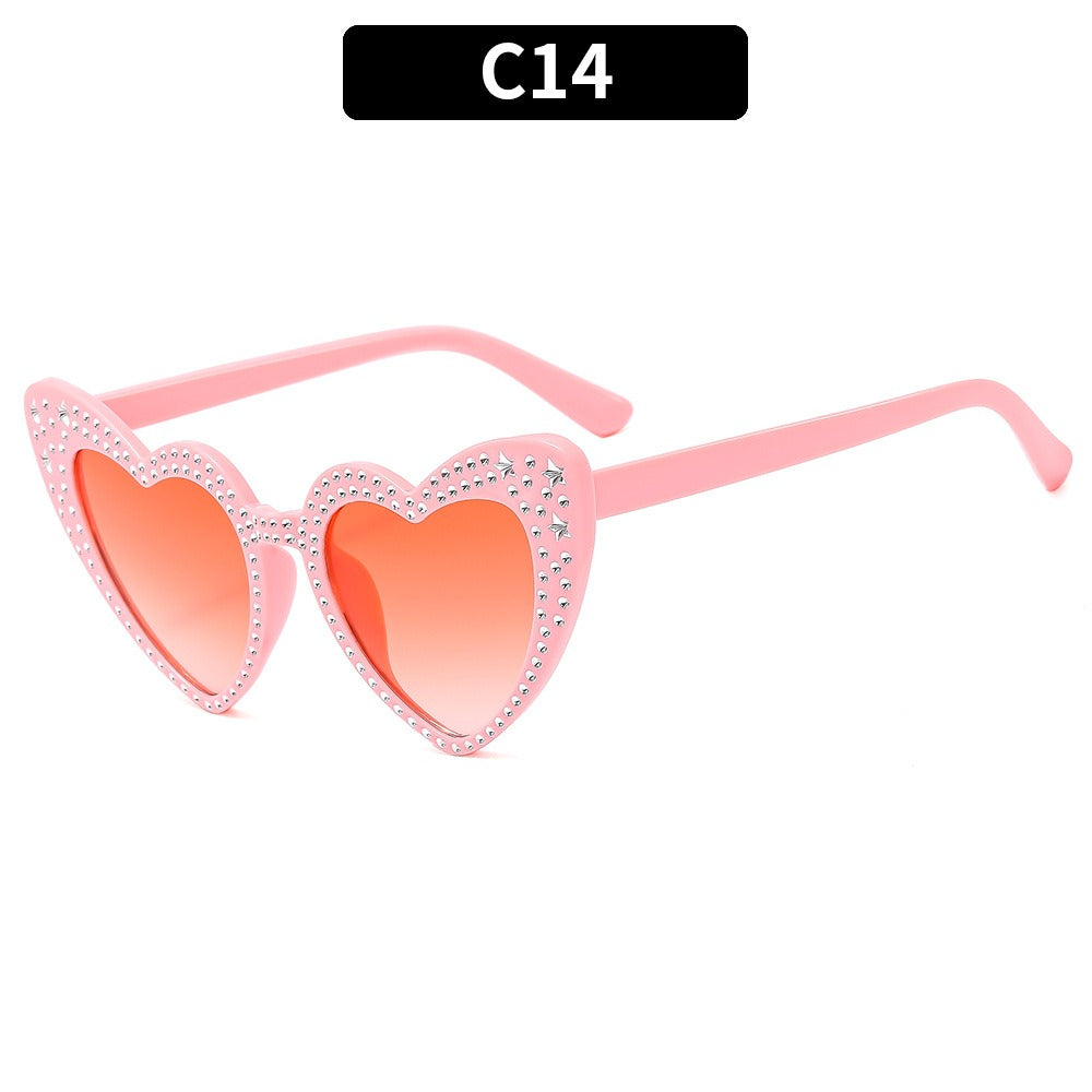 Diamond Heart Fashion Love Sunglasses for Women Y2K Spicy Girls Personalized Heart Shaped Trendy Sunglasses