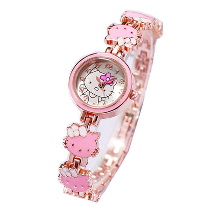 The New KT Cat Watch Women Fashion Cute Children Bracelet Steel Strap Watch Ladies Students Electronic Quartz Watch