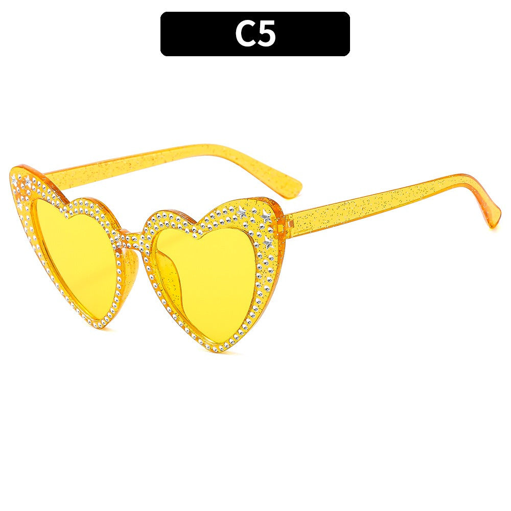 Diamond Heart Fashion Love Sunglasses for Women Y2K Spicy Girls Personalized Heart Shaped Trendy Sunglasses