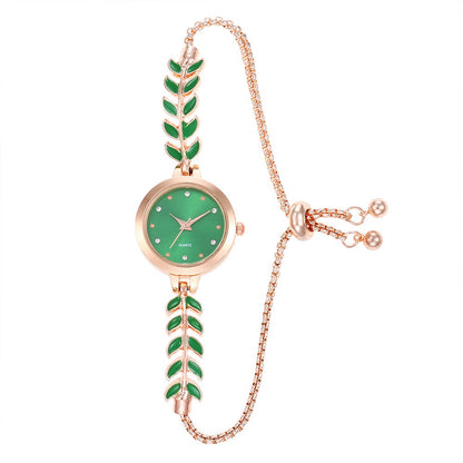 New Fashion Leaf Pulling Rope Women's Bracelet Watch with Diamonds, Small and Comfortable Temperament, Free Adjustment Women's Quartz Watch