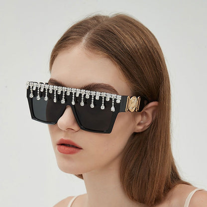 New retro large frame with diamond inlay, fashionable and versatile sunglasses, party and party stage trends, cross-border sunglasses for women
