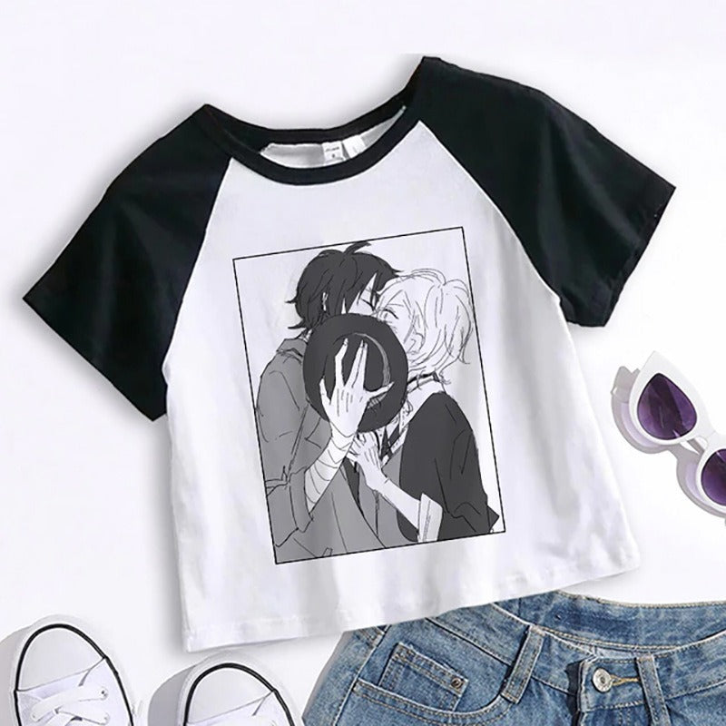 Crop Top Cartoon T Shirt Anime Bungou Stray Dogs Chuuya Nakahara Osamu Dazai Women Tops Tee Summer Clothes Camiseta Streetwear