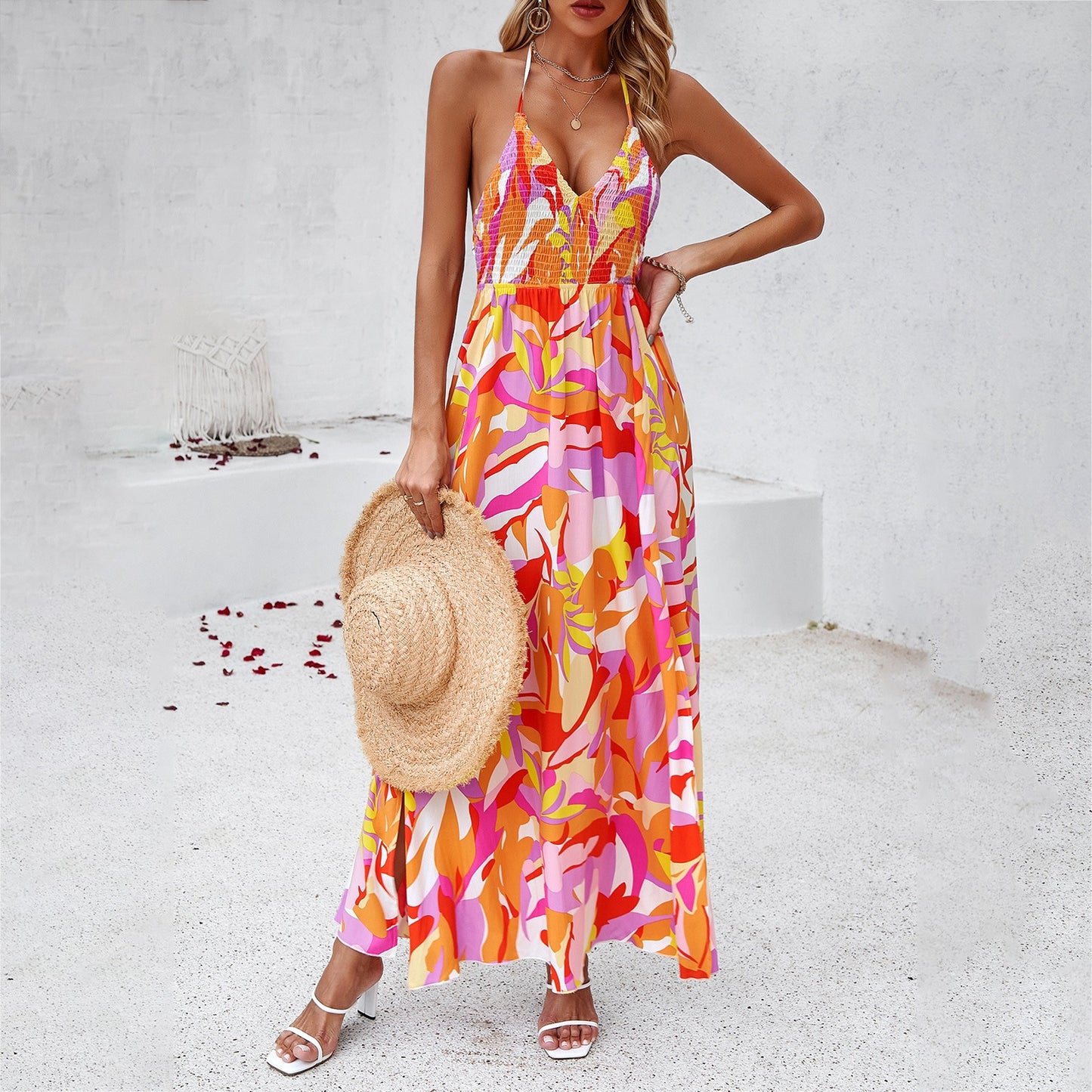 Dress Spring Summer leisure holiday print halter dress