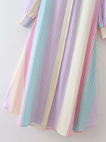 Autumn new color striped long dress for women