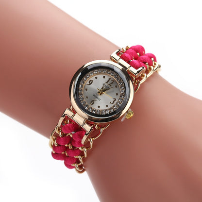 New small dial with diamond inlay Women's woven rope watch Women's creative fashion retractable rope quartz watch