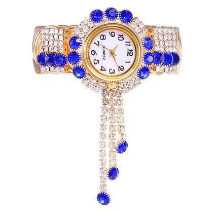 New Fashion Women's Full Diamond Alloy Fashion Watch Creative Tassel Quartz Bracelet Watch Women's Style