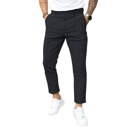 Men's double line solid color casual trousers