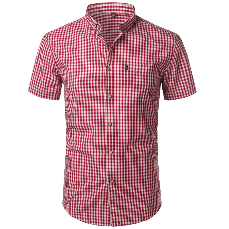 Small Plaid Shirt Men Summer Short Sleeve Cotton Mens Dress Shirts Casual Button Down Men's Shirt